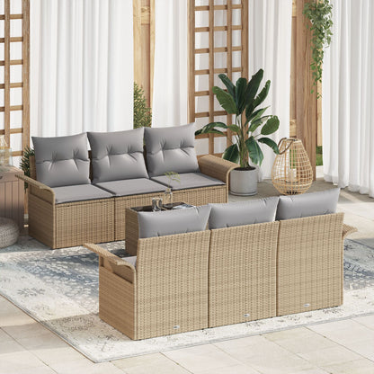 7-Delige Tuin Sofa Set Met Kussens Beige Poly Rattan