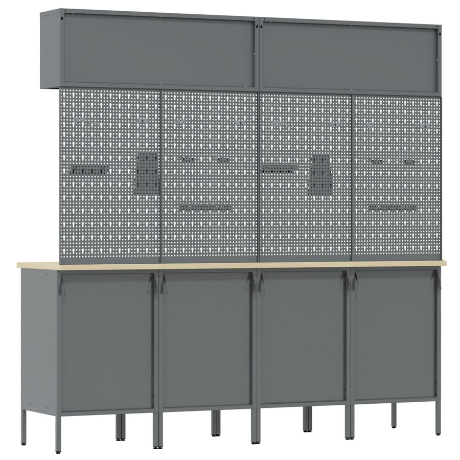 10-Delige Werkkast En Pegboard Set Mdf En Metaal 4x (2x84/2x85 cm) Rood 4x kast + 4x pegboard + 2x kast met deur