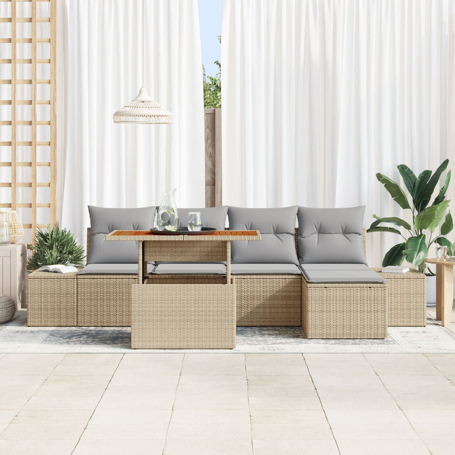 6 Delige Tuin Sofa Set Met Kussens Beige Poly Rattan