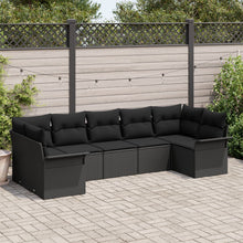 7-Delige Tuinbankset Met Kussens Zwart Poly Rattan