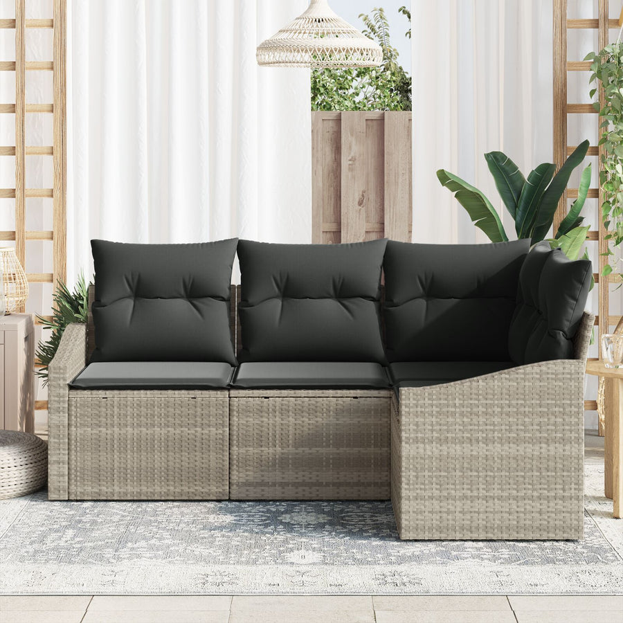 4 Delige Tuin Sofa Set Met Kussens Licht Grijs Poly Rattan