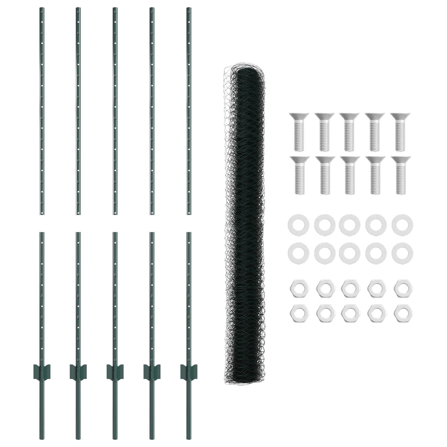 Hekpalen 5 Stuks U-Kanaal Groen 140 Cm Staal,  Zeskant Hek Groen 1.4X10 M Staal