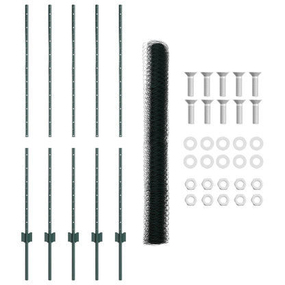 Hekpalen 5 Stuks U-Kanaal Groen 140 Cm Staal,  Zeskant Hek Groen 1.4X10 M Staal