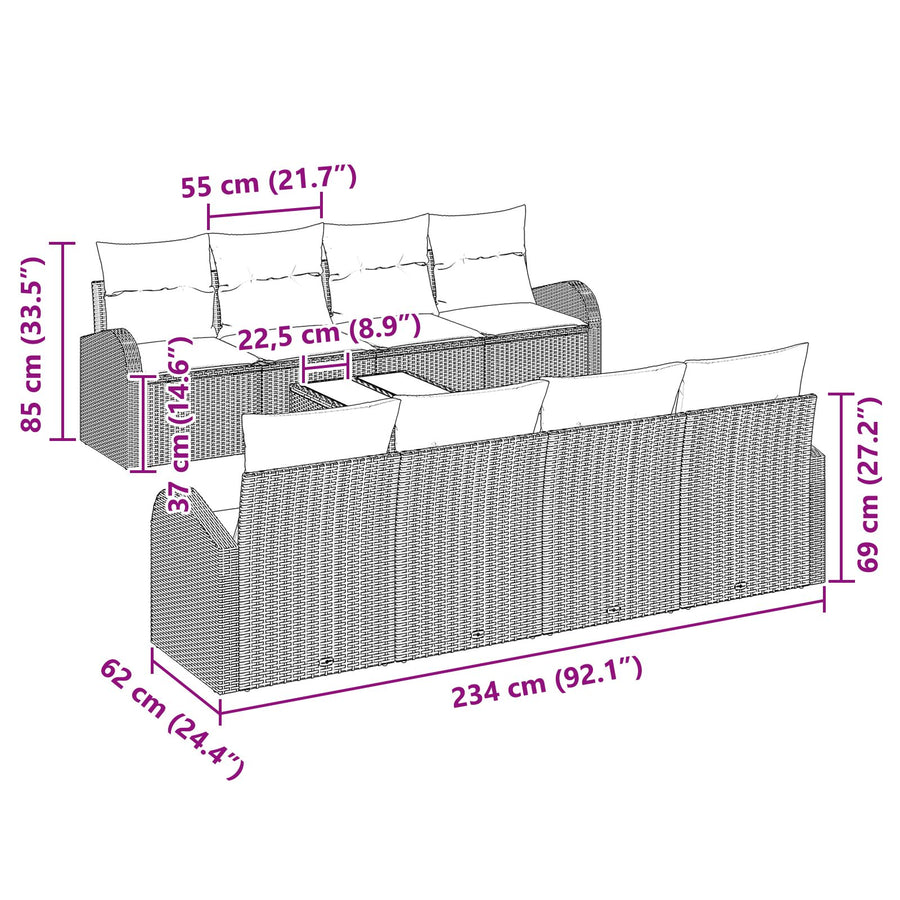 9 Delige Tuin Sofa Set Met Kussens Zwart Poly Rattan