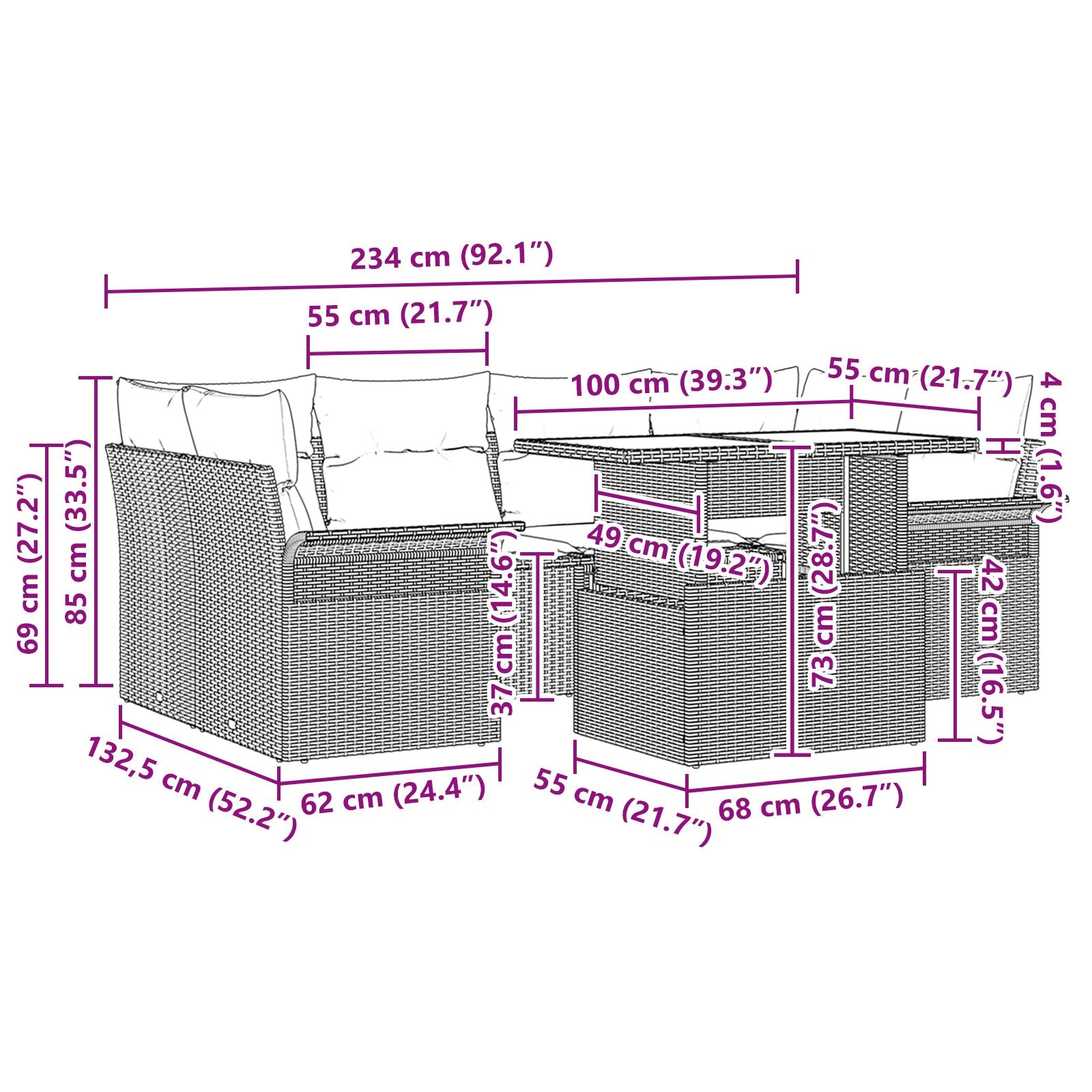 7-Delige Tuinbankset Met Kussens Grijs Poly Rattan