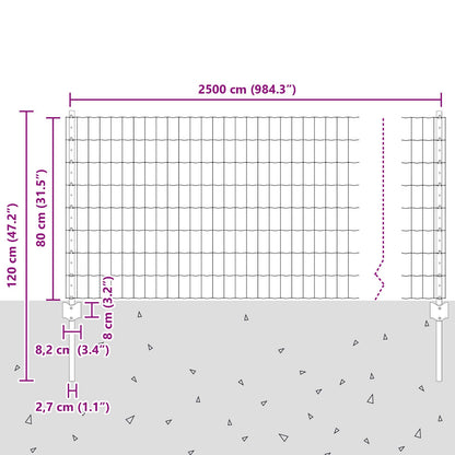 Grijs Tuinhek Set Set Van 2 Grijs Metaal 25 X 0.8 M Duurzaam