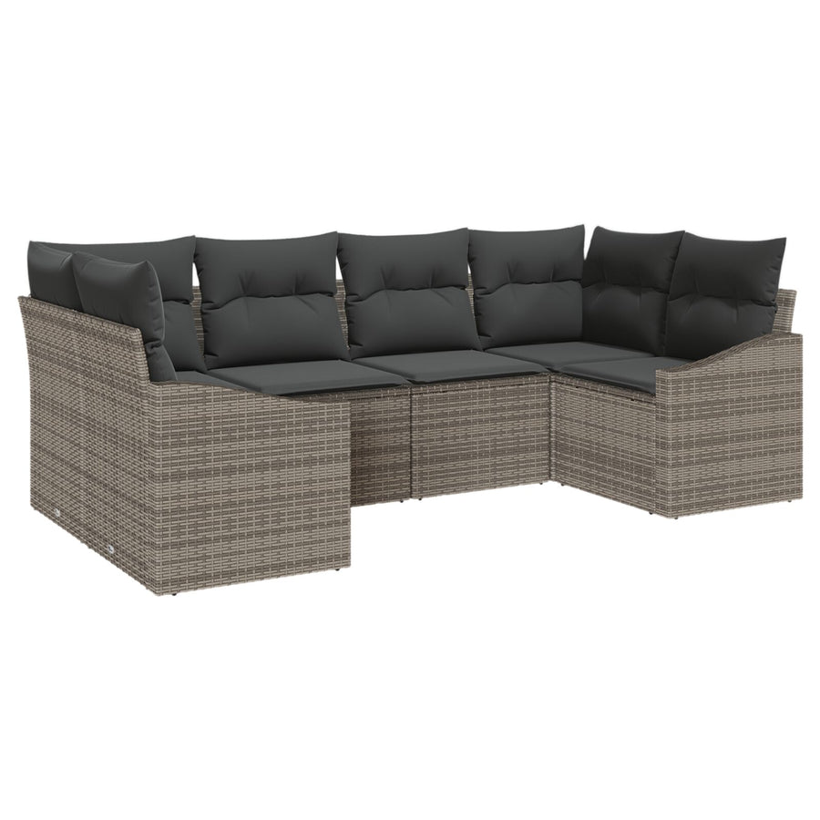 6-Delige Tuin Sofa Set Met Kussens Grijs Poly Rattan