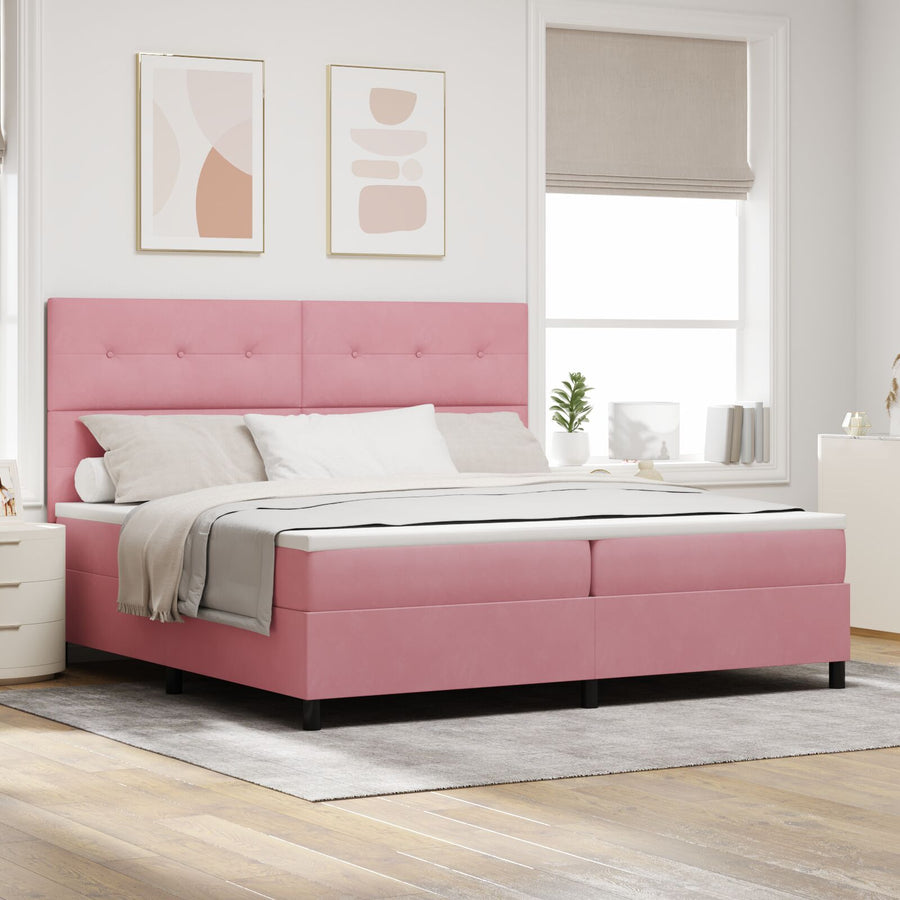 Boxspring Bed Met Matras Roze 200X200 Cm Fluweel Blauw