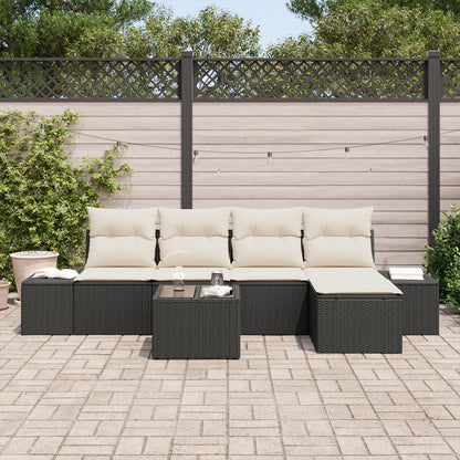 5-Delige Tuin Sofa Set Met Kussen Bruin Poly Rattan Zwart en wit met tafel