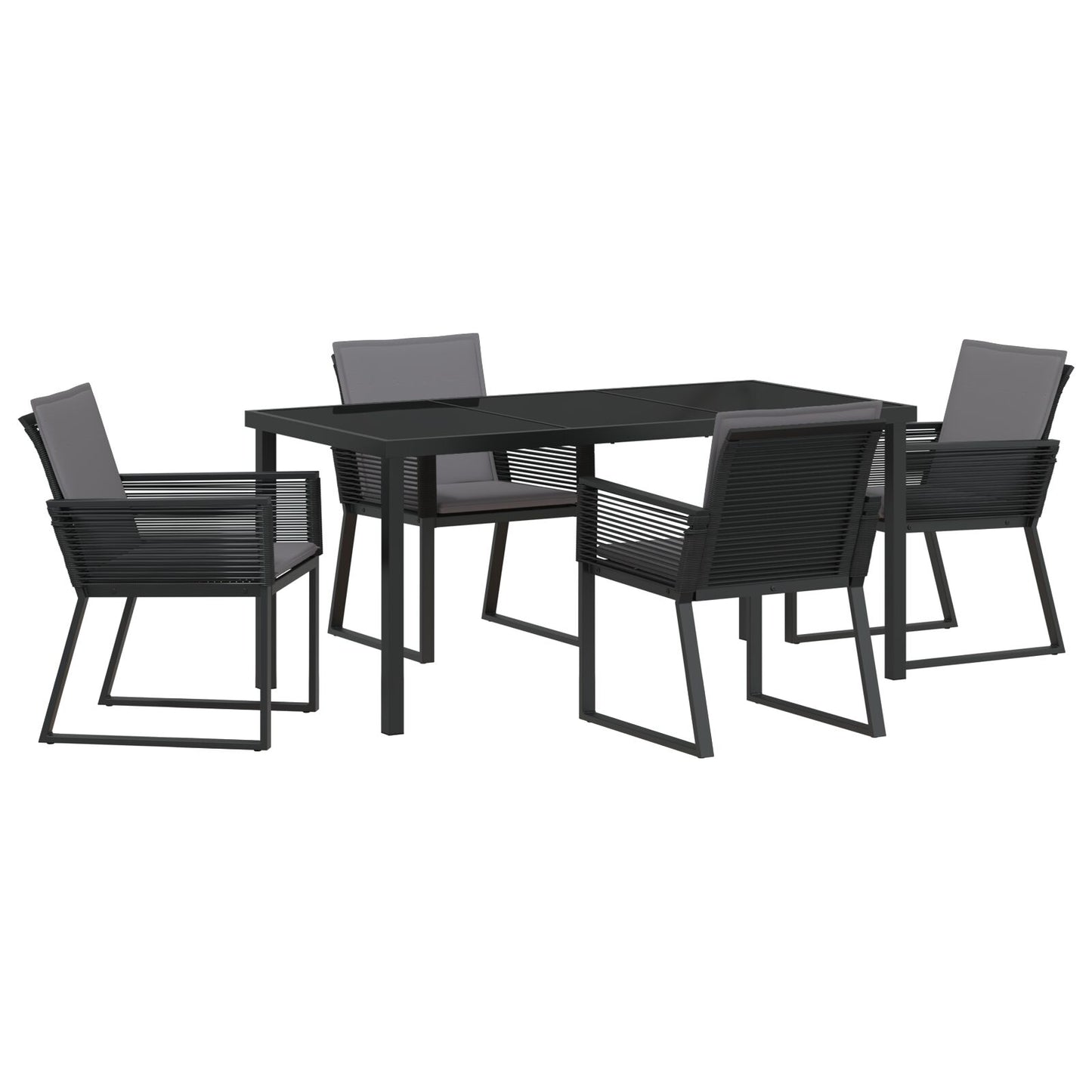 5-Delige Tuin Dining Set Met Kussens Zwart Poly Rattan