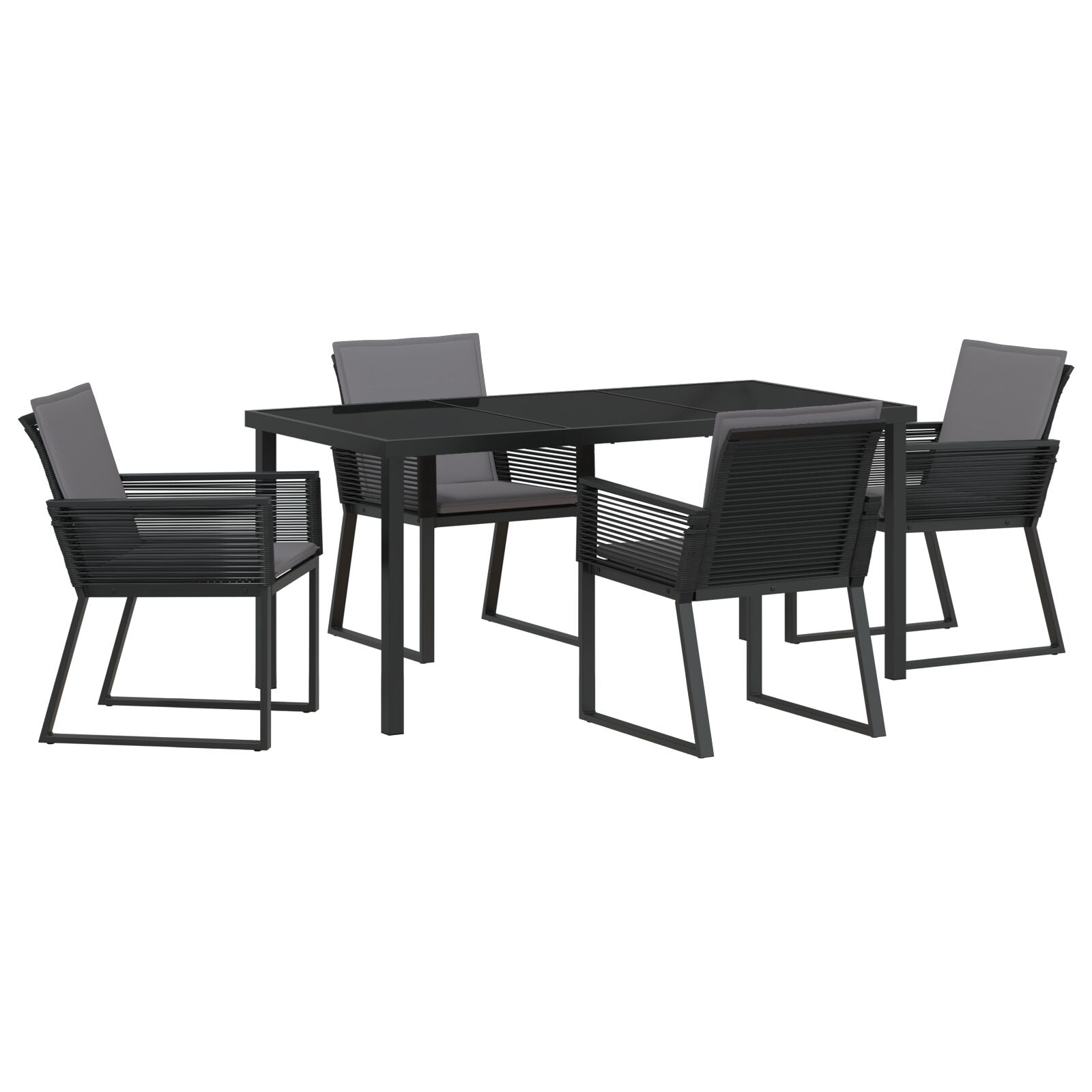 5-Delige Tuin Dining Set Met Kussens Zwart Poly Rattan