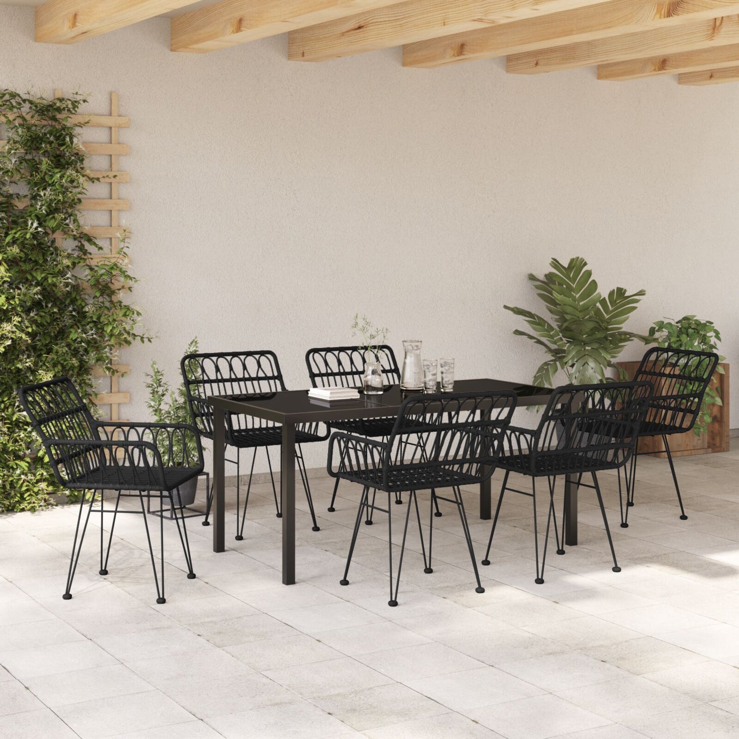 7-Delige Tuin Eetset Zwart Poly Rattan