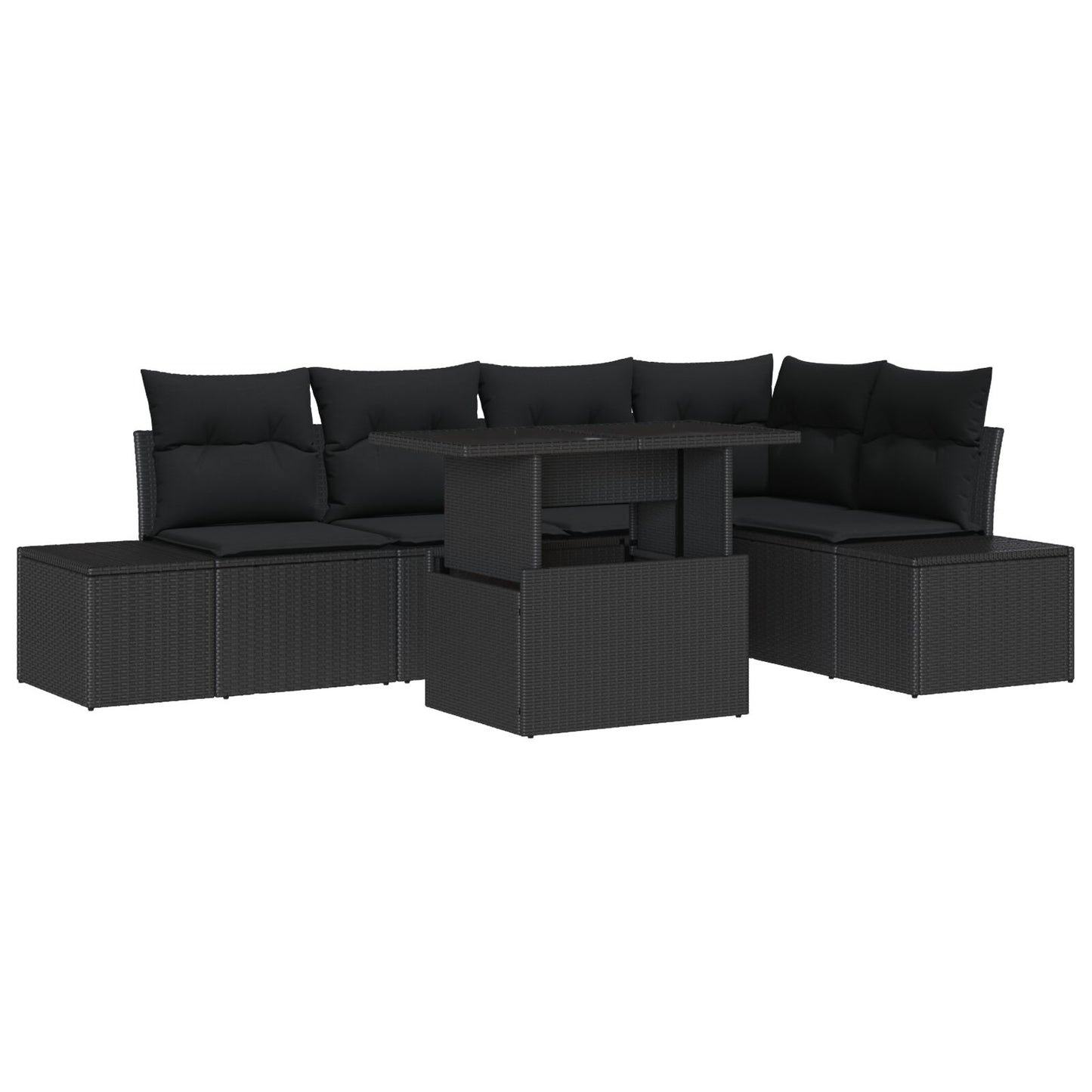 Tuinbankset Set Van 6 Zwart Rattan, Polyester, Staal Tuinbankset