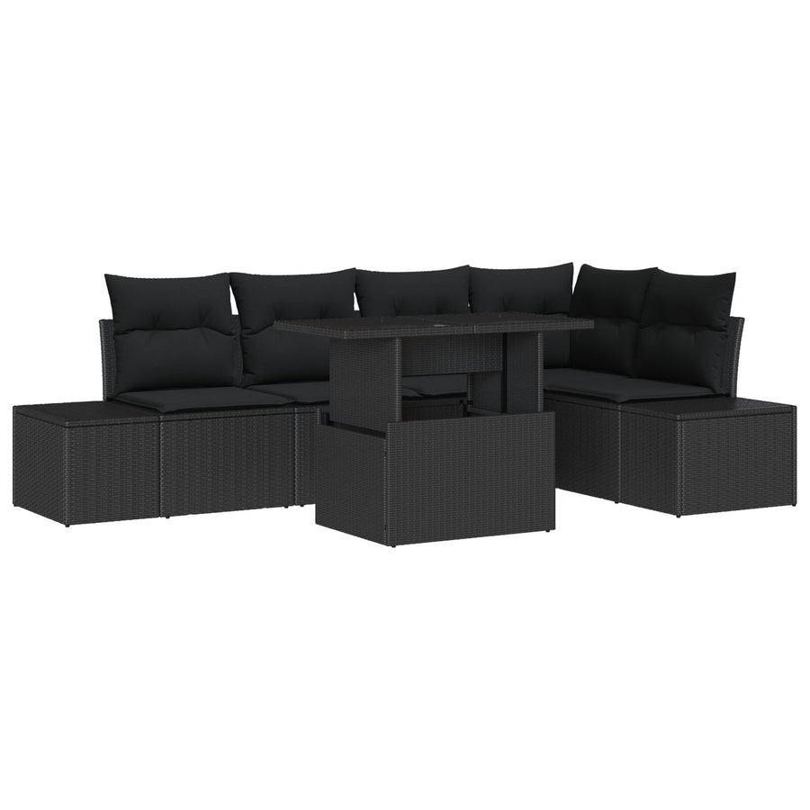 Tuinbankset Set Van 6 Zwart Rattan, Polyester, Staal Tuinbankset