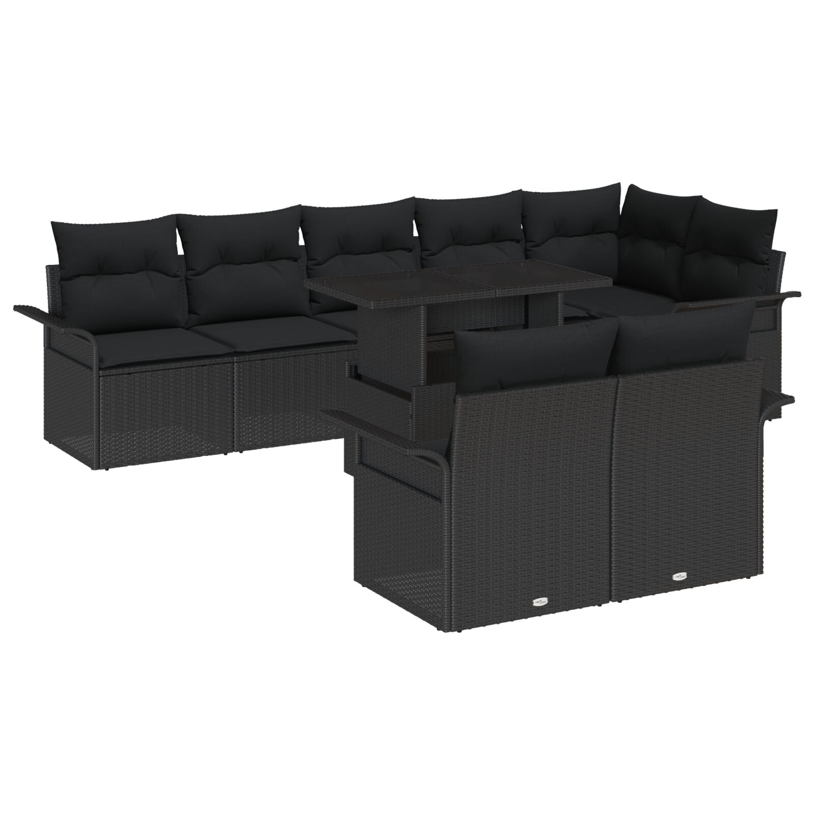 9-Delige Tuin Sofa Set Met Kussens Zwart Poly Rattan