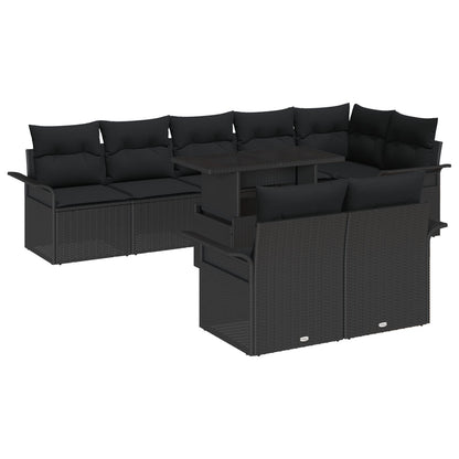 9-Delige Tuin Sofa Set Met Kussens Zwart Poly Rattan
