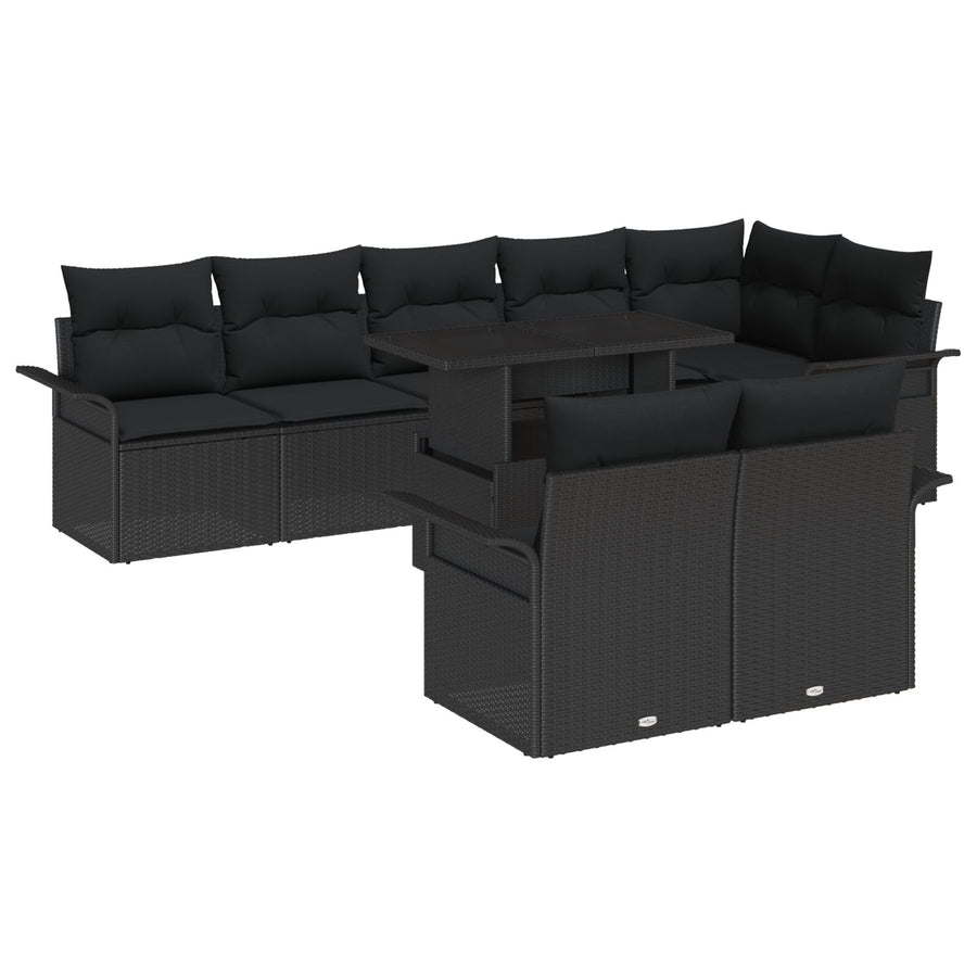9-Delige Tuin Sofa Set Met Kussens Zwart Poly Rattan