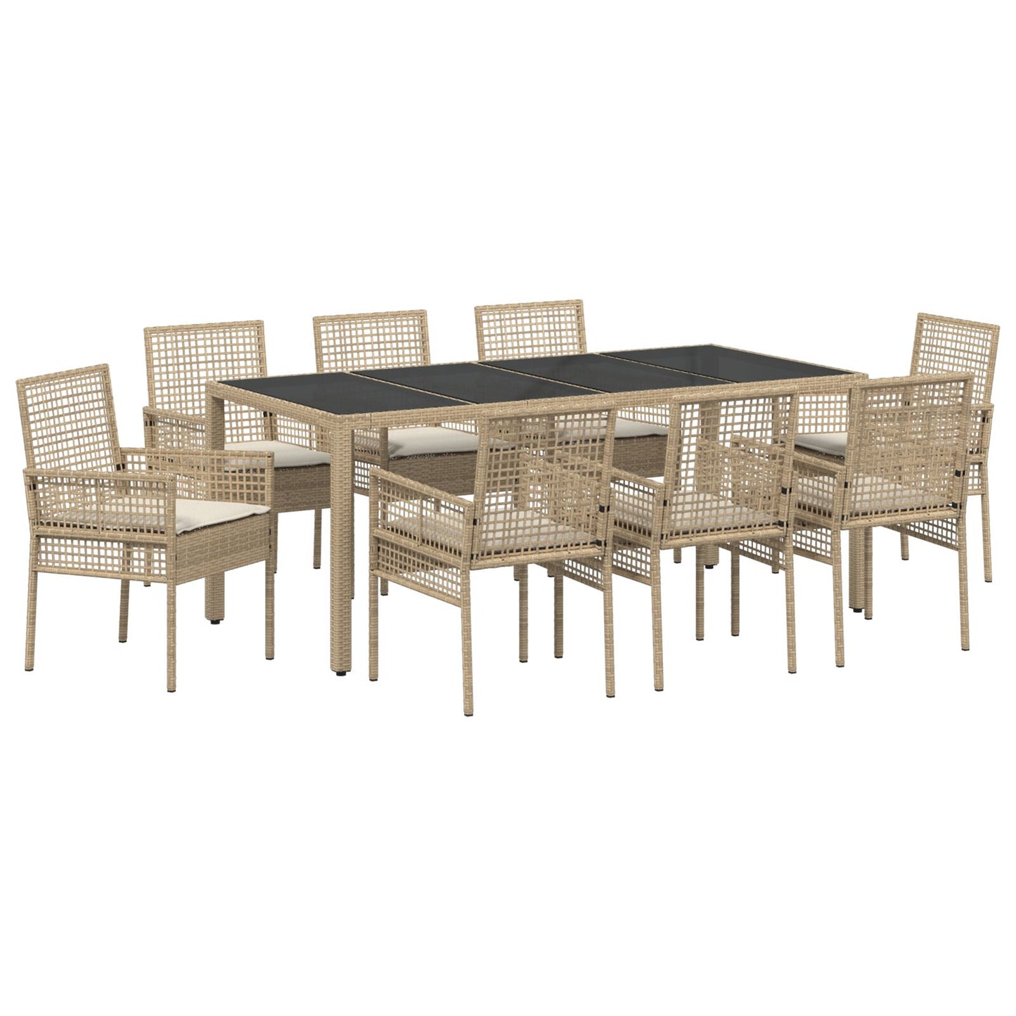 9-Delige Tuin Dinerset Met Kussens Beige Poly Rattan