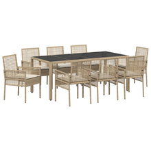 9-Delige Tuin Dinerset Met Kussens Beige Poly Rattan