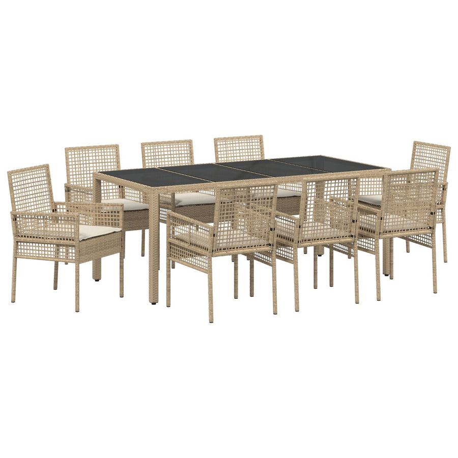 9-Delige Tuin Dinerset Met Kussens Beige Poly Rattan