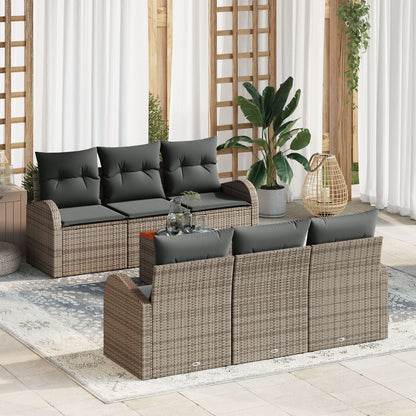 7 Delige Tuin Sofa Set Met Kussens Grijs Poly Rattan Acacia