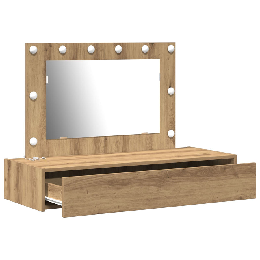 Wand Kaptafel Lichten 100 x 40 x 70 cm Ambachtelijk eiken met LED