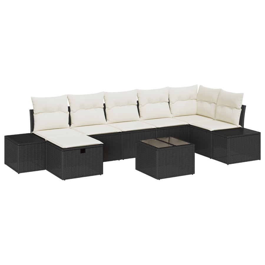 8-Delige Tuinbankset Met Kussens Zwart Poly Rattan Wit