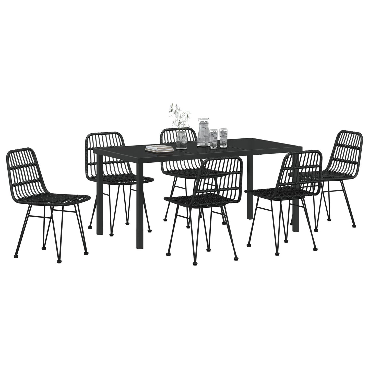 7-Delige Tuin Eetset Zwarte Poly Rattan