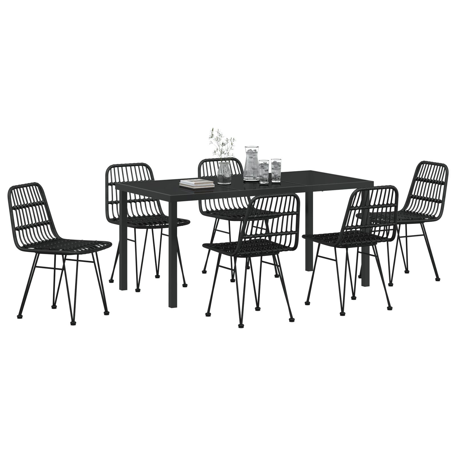 7-Delige Tuin Eetset Zwarte Poly Rattan