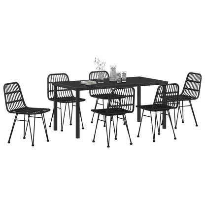 7-Delige Tuin Eetset Zwarte Poly Rattan