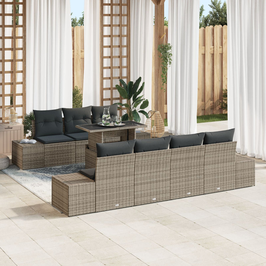8-Delige Tuin Sofa Set Met Kussens Grijs Poly Rattan