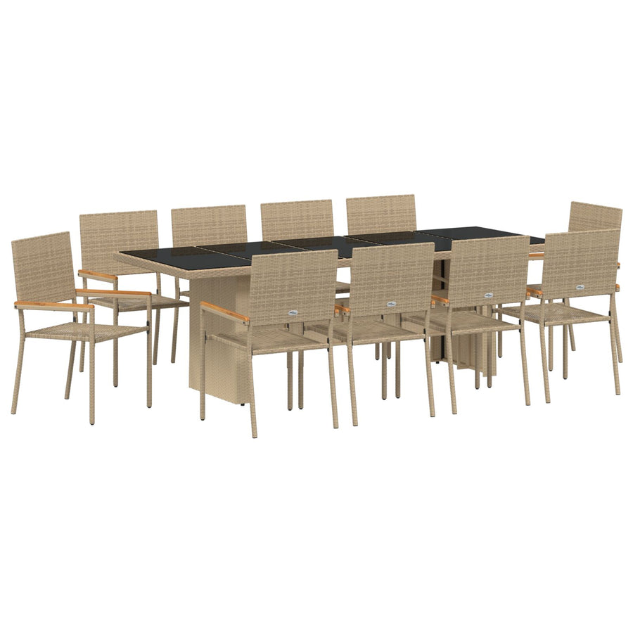 11-Delige Tuin Eetset Beige Poly Rattan Wit
