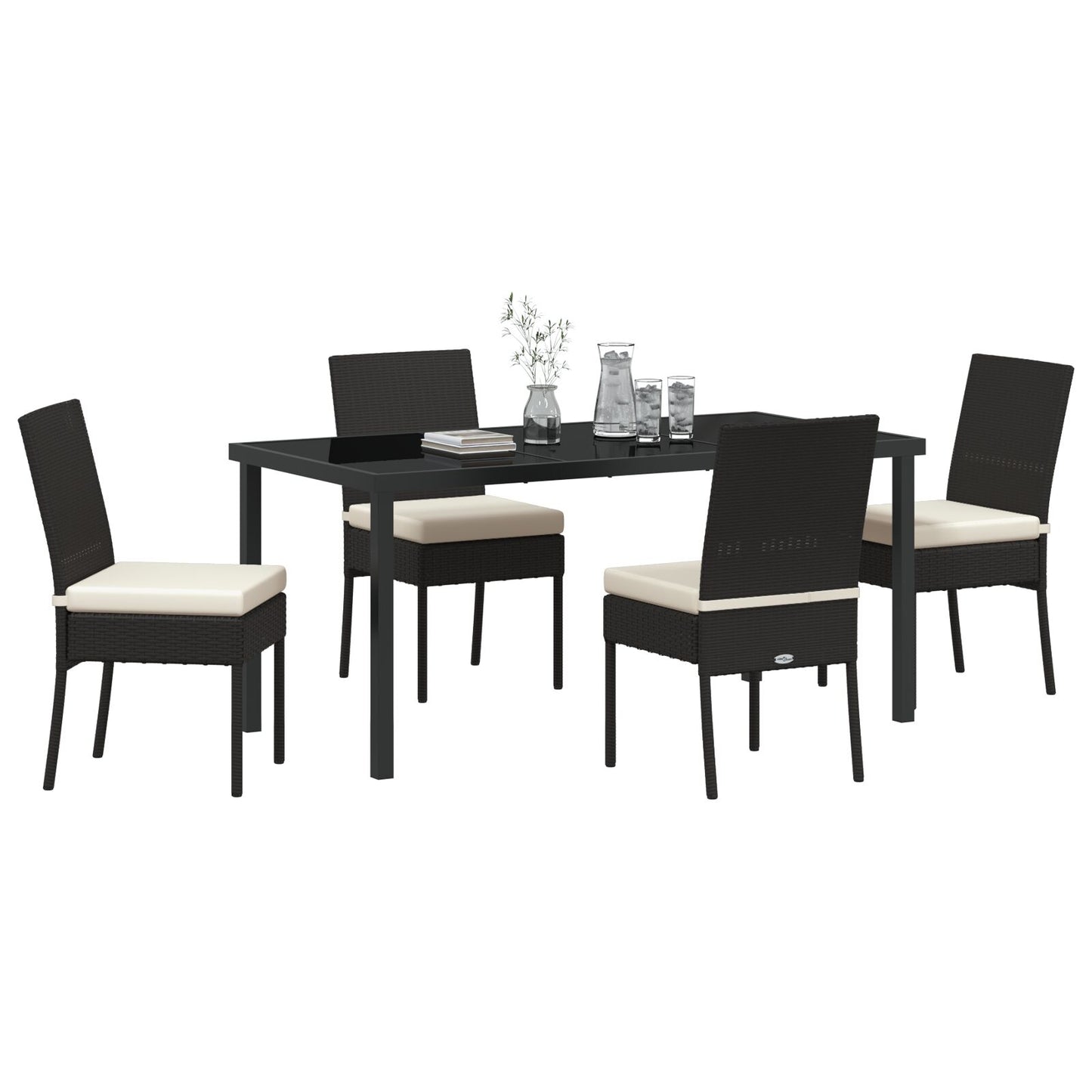 5-Delige Tuin Eetset Zwart Poly Rattan