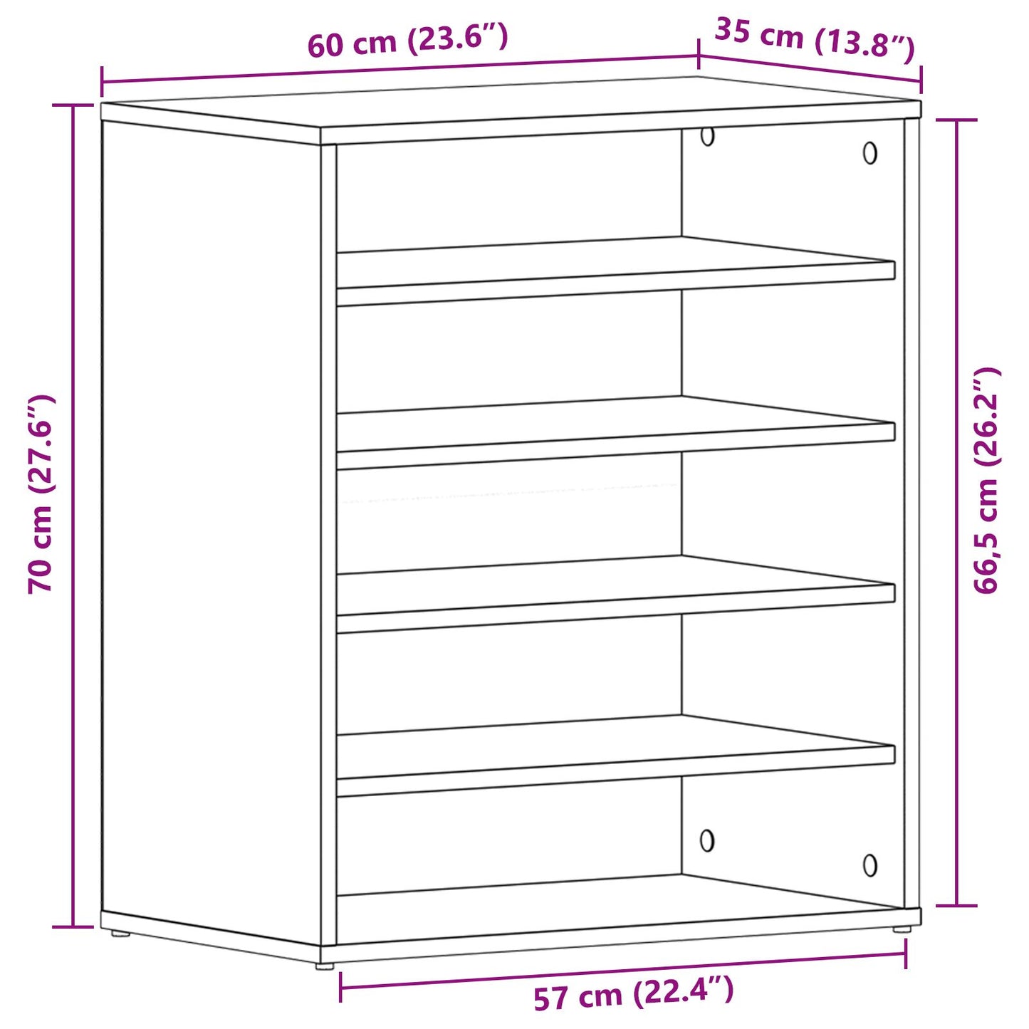 Schoenenkast Geengineerd Hout Zwart eiken 60 x 35 x 70 cm