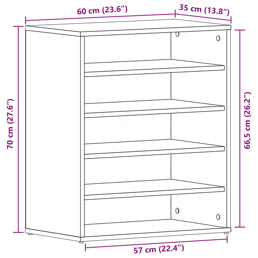 Schoenenkast Geengineerd Hout Zwart eiken 60 x 35 x 70 cm