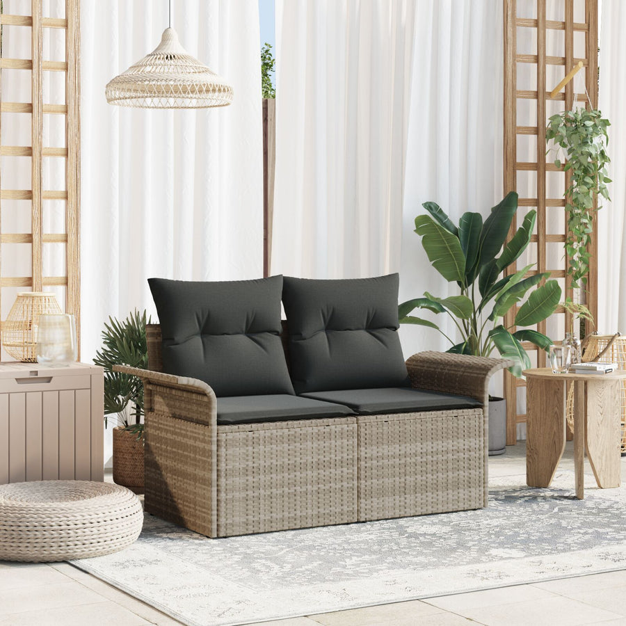 2-Zits Tuin Sofa & Kussens Poly Rattan Lichtgrijs met opslag