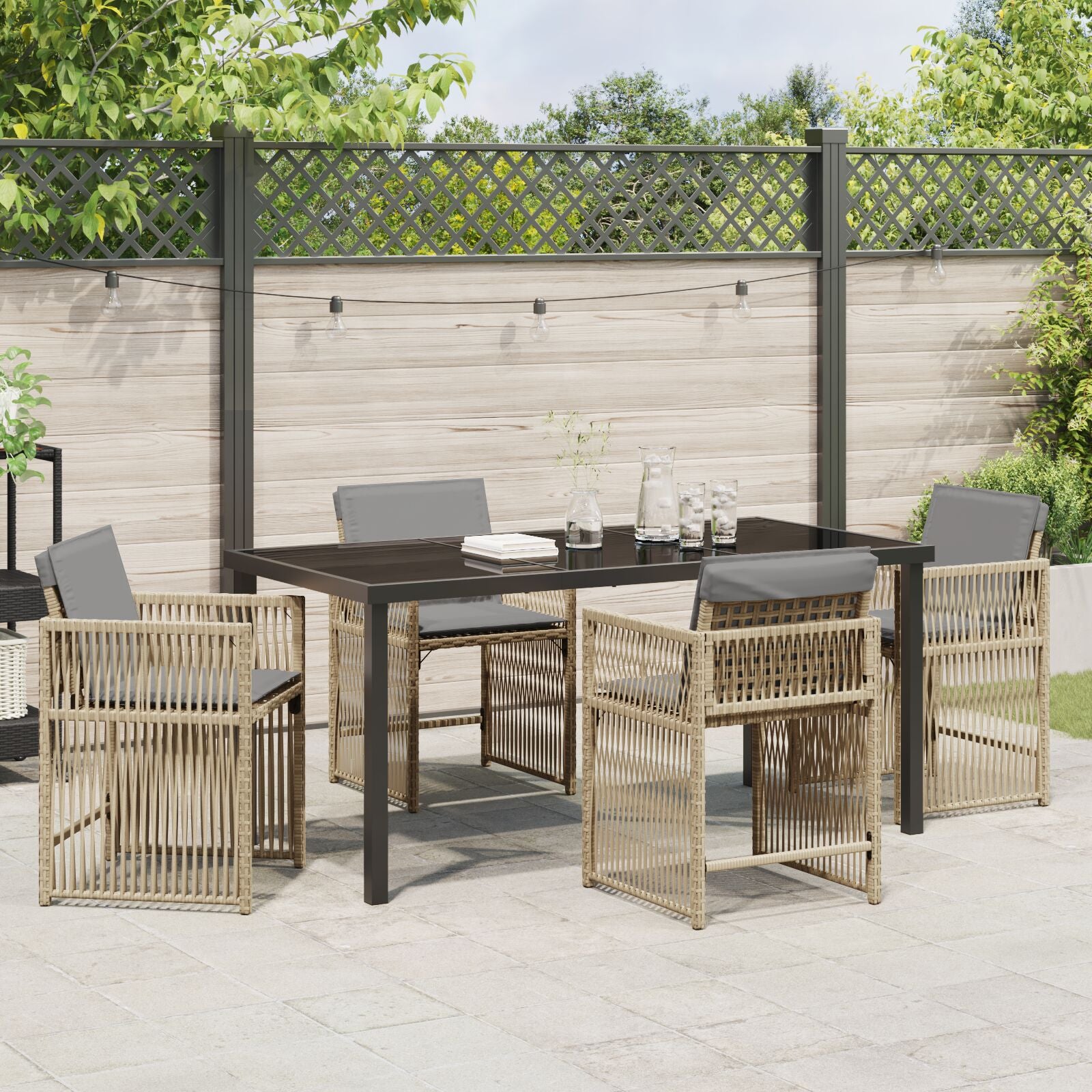 5-Delige Tuin Eetset Met Kussens Beige Poly Rattan