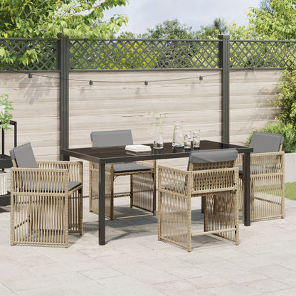 5-Delige Tuin Eetset Met Kussens Beige Poly Rattan
