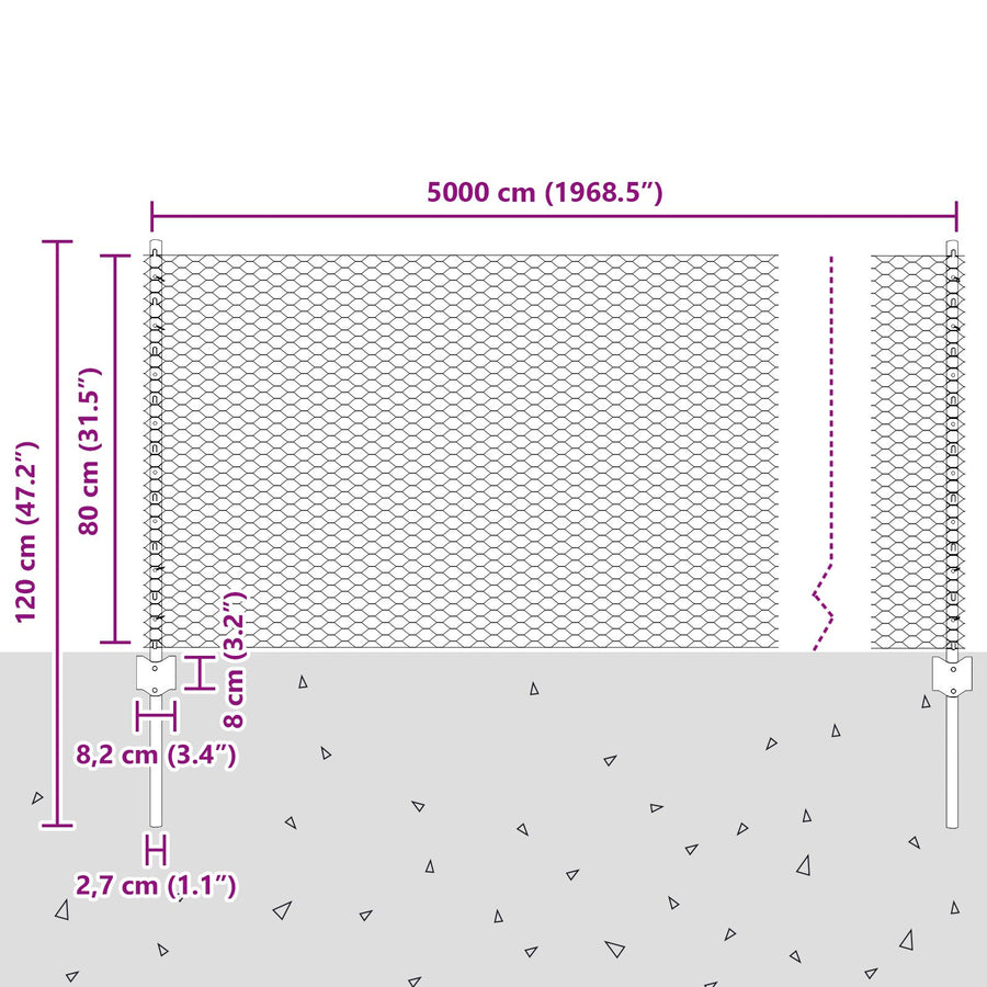 Hekpalen 11 Stuks U-Kanaal 80 Cm Gegalvaniseerd Staal,  Hexagon Hek 0,8X50 M Gegalvaniseerd Staal