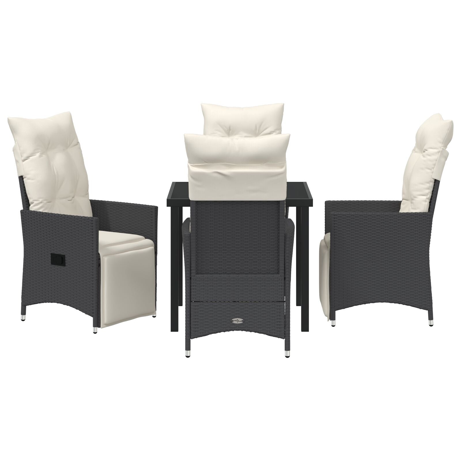 Set Van 3 Zwart, Crème Wit Pe Rattan, Gepoedercoat Staal