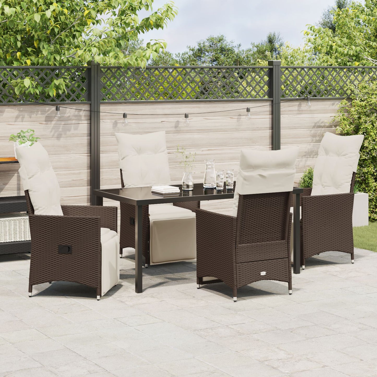 5-Delige Tuindinerset Met Kussens Bruin Poly Rattan