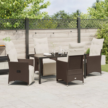 5-Delige Tuindinerset Met Kussens Bruin Poly Rattan
