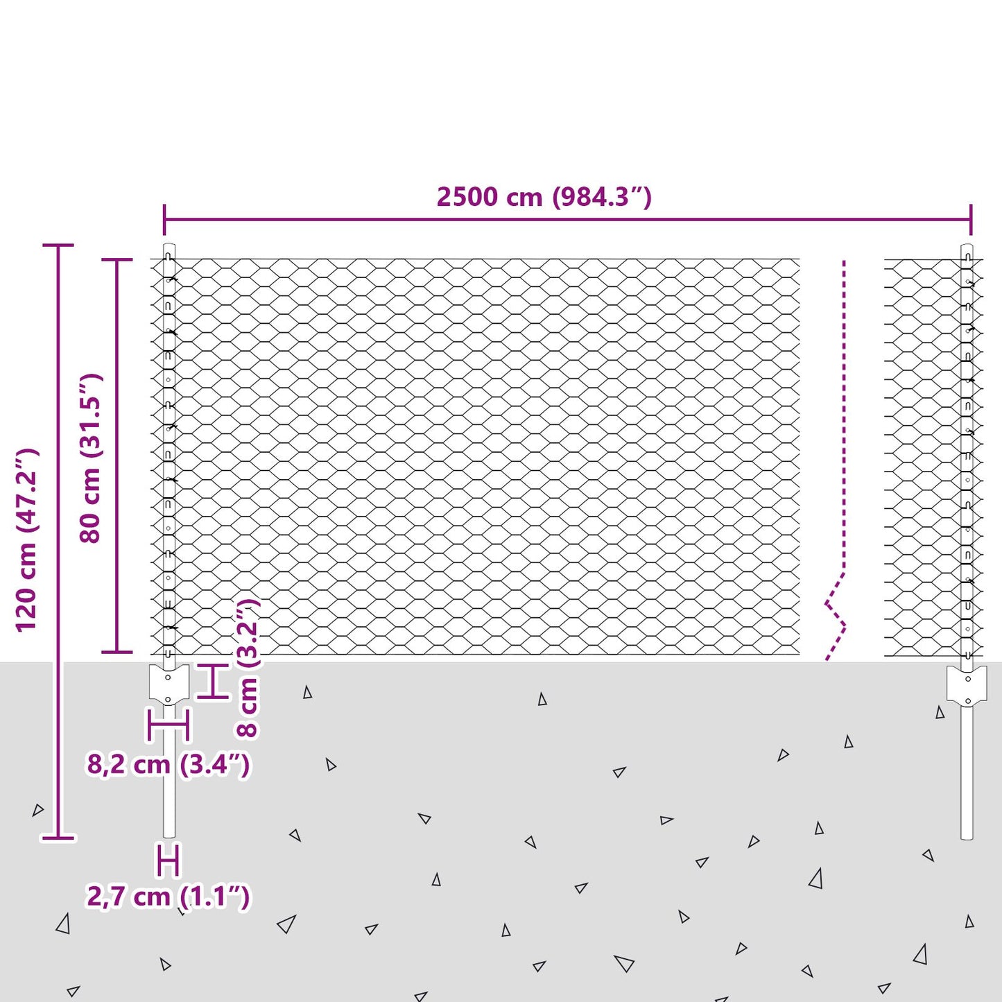 Afscheiding Posts 11 Stuks U-Kanaal 80 Cm Gegalvaniseerd Staal,  Zeshoekige Afscheiding 0.8X25 M Gegalvaniseerd Staal