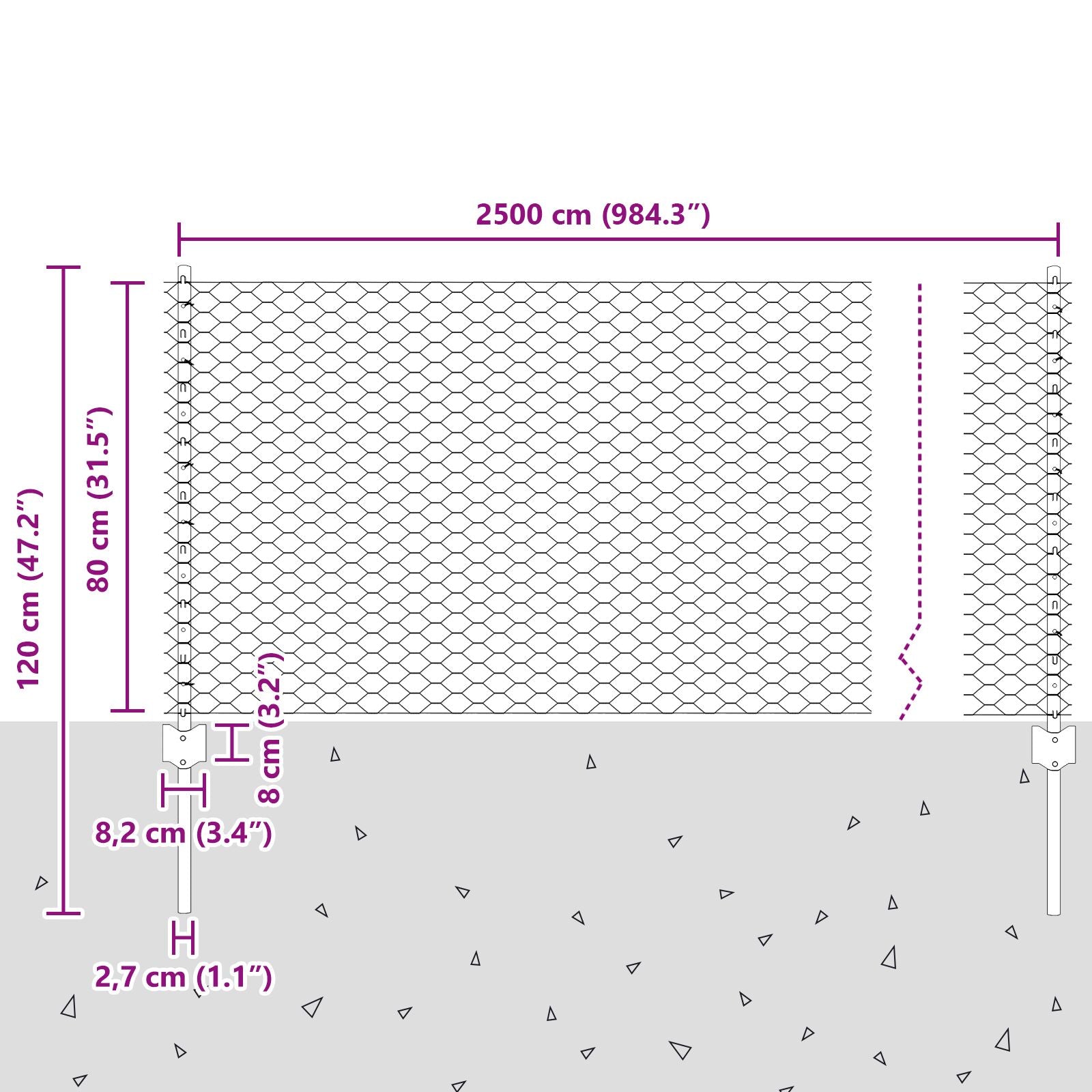 Afscheiding Posts 11 Stuks U-Kanaal 80 Cm Gegalvaniseerd Staal,  Zeshoekige Afscheiding 0.8X25 M Gegalvaniseerd Staal