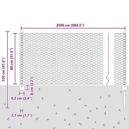 Afscheiding Posts 11 Stuks U-Kanaal 80 Cm Gegalvaniseerd Staal,  Zeshoekige Afscheiding 0.8X25 M Gegalvaniseerd Staal