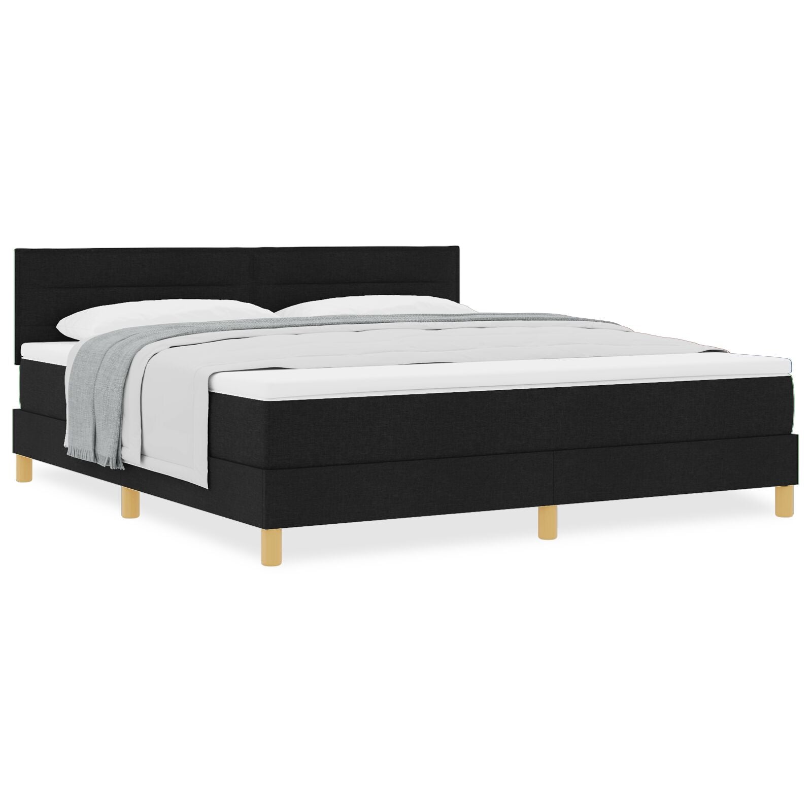 Boxspring Bed Met Matras Stof Zwart 180 x 200 cm Lijnen ontwerp