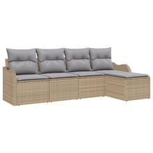 5-delige tuinbankset met kussens in beige poly rattan, vidaXL 2-zits tuinbank met kussens in beige poly rattan