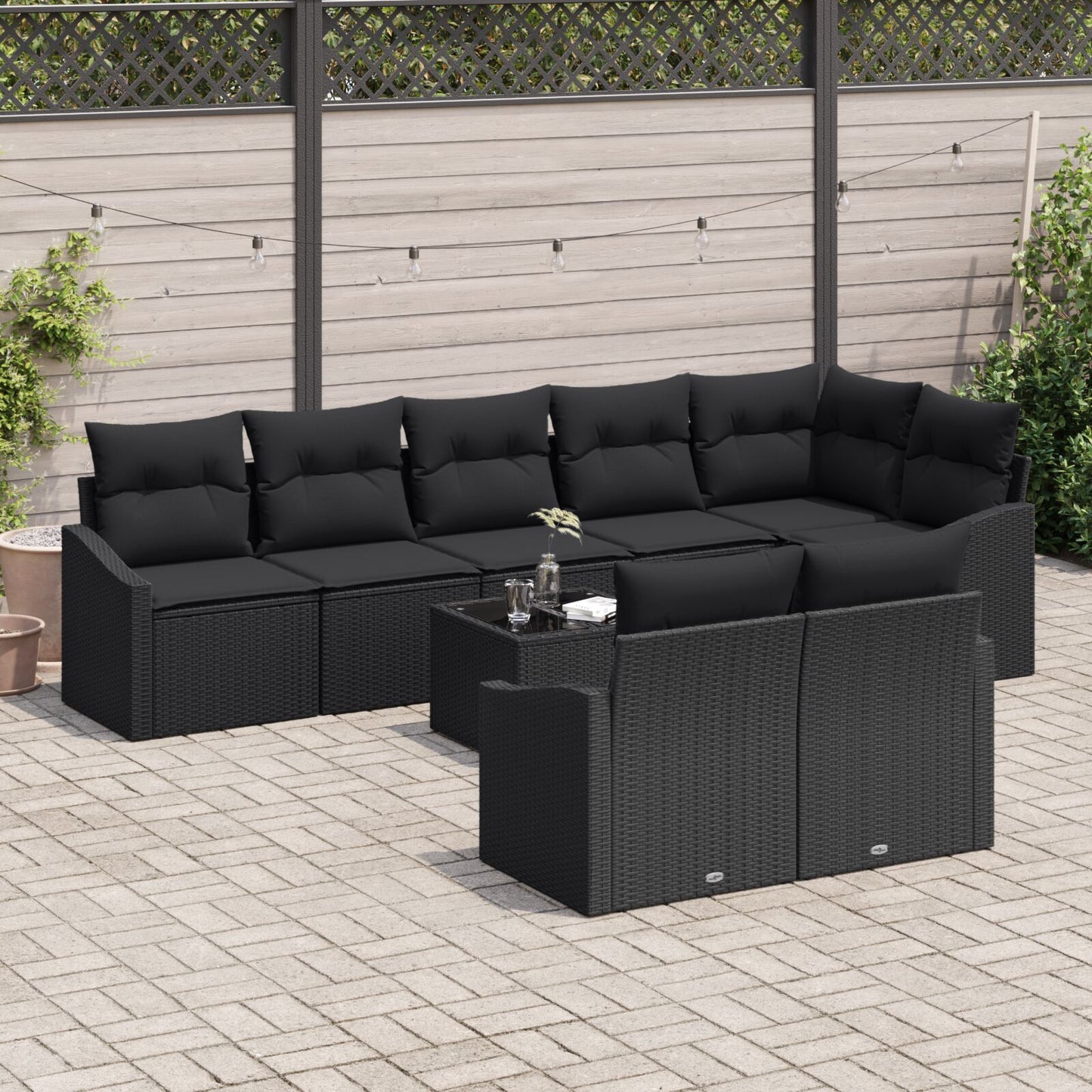 9-Delige Tuin Eetset Met Kussens Beige Poly Rattan