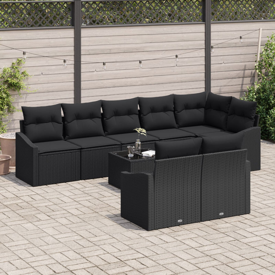 9-Delige Tuin Eetset Met Kussens Beige Poly Rattan
