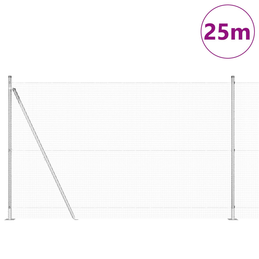 Gegalvaniseerde Draadomheining Met 13 Flenspalen 1.4X25 M Gegalvaniseerd Staal Gegalvaniseerd Staal
